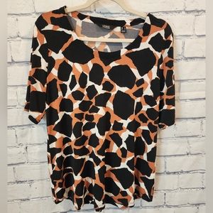 Dennis Basso | Black & Spice Abstract Crepe Short-Sleeve Tunic